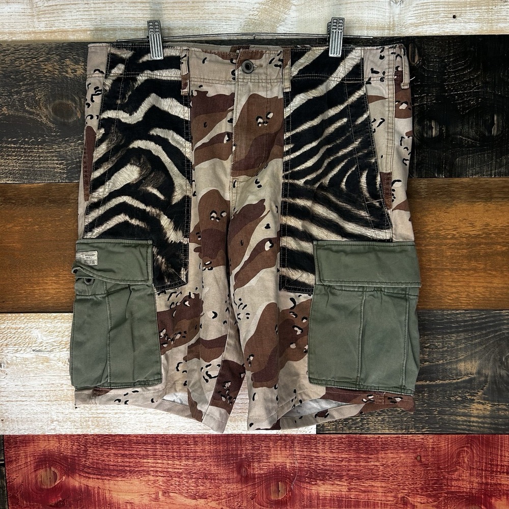 Ralph Lauren Denim&Supply Military Patchwork Camo Zebra Cargo Short Size 31